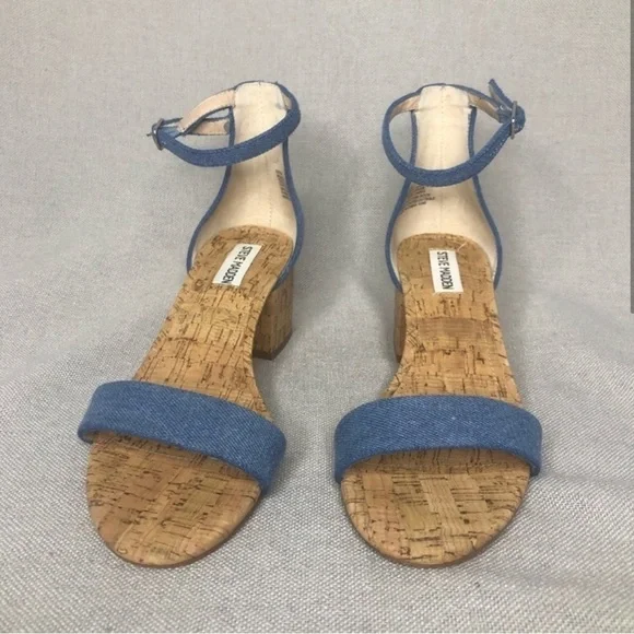 Steve Madden Irenee C Denim Cork Ankle Strap Sandals size 8.5 - Picture 2 of 8